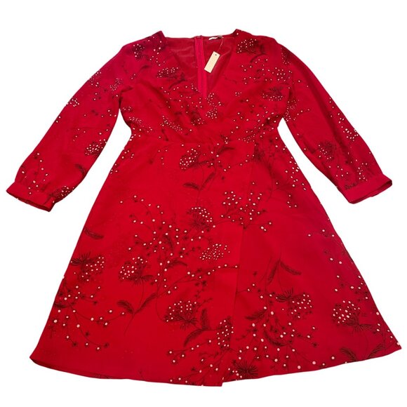 NWT Madewell Sz 0 Hazelwood Wrap-Front Mini Dress in Windswept Floral Red - Picture 2 of 15